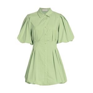 Jonathan Simkhai 'Cleo' Green Cotton Pleated Puff-Sleeve Mini Dress Size 4 - NWT